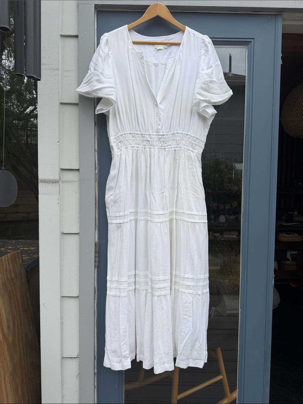 Anthropologie White Tiered V-Neck Women's Dress